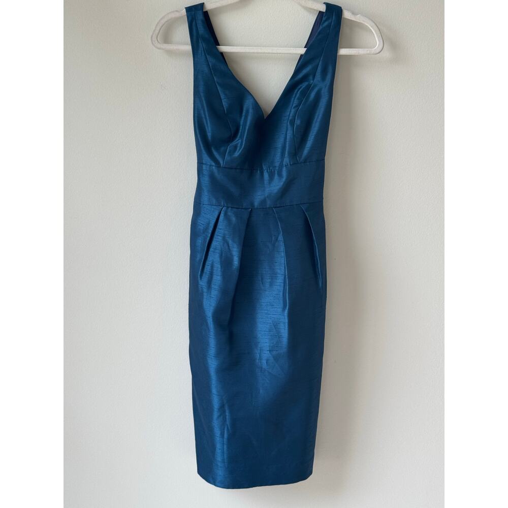Jenny Yoon Size Two Cobalt Turquoise Blue Lined Gorgeous Sheath Dress w Back Bow